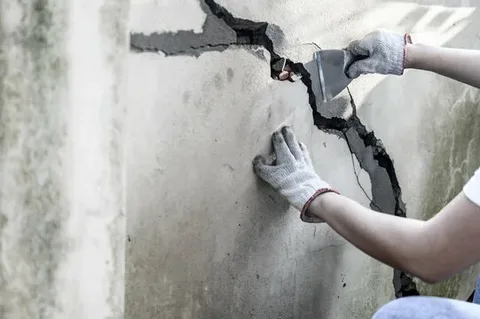 Fixing structural damage on an outdoor concrete surface with cement mixture for long-lasting Concrete Repair